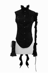Black Ruffled Lace Sleeves Chiffon Swallowtail Womens Gothic Blouse - Product - 4
