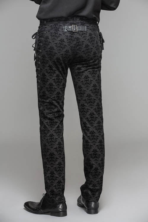 Black Party Court Flocking Patterned Gothic Mens Pants - Product - 5