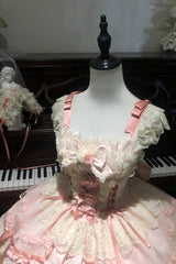 Pink [Dreaming Butterfly] Multi-Layered Jacquard Ruffle Bowknot Lace Sweet Princess Lolita Jsk Dress - Product - 10
