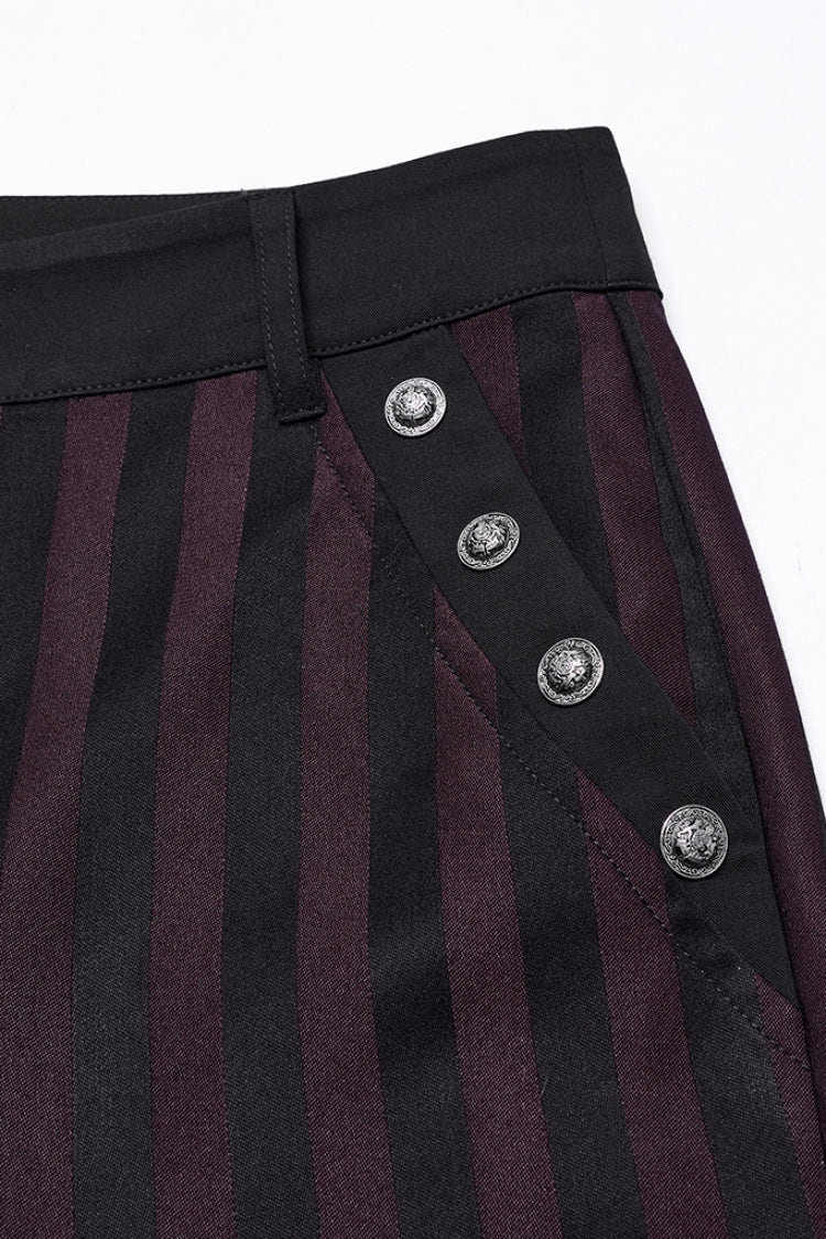 Black/Red High Waisted Striped Print Men's Gothic Suit Pants - Product - 6