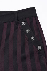 Black/Red High Waisted Striped Print Men's Gothic Suit Pants - Product - 6