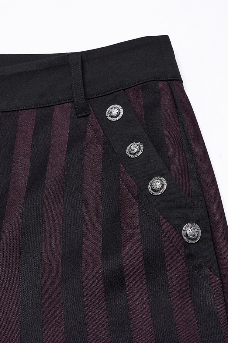 Black/Red High Waisted Striped Print Men's Gothic Suit Pants - Product - 6