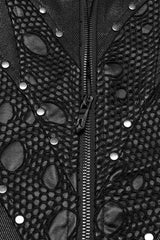 Black Stand Collar Stitching Mesh Men's Punk Vest - Product - 5