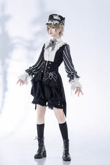 Black Wonderful Trick Stripe Print Lace Ouji Fashion Elegant Lolita Shorts - Product - 4