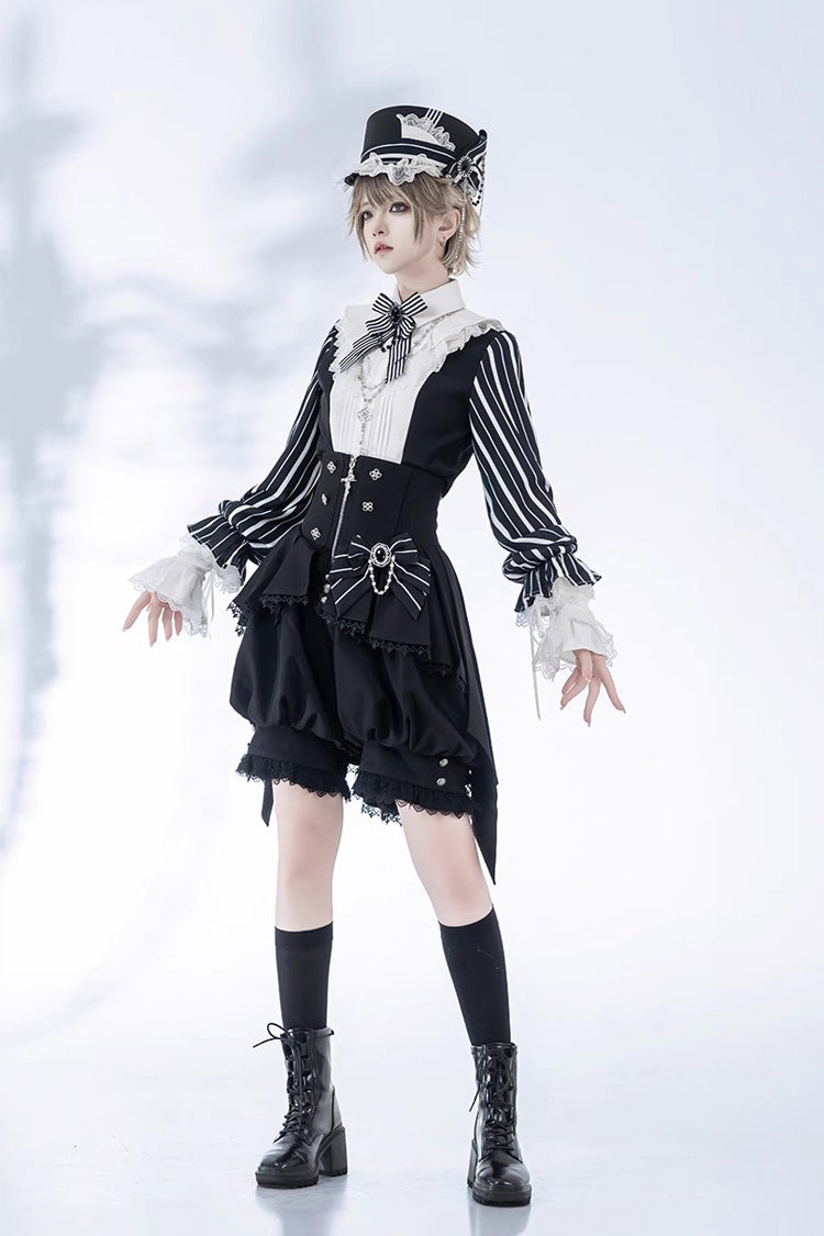 Black Wonderful Trick Stripe Print Lace Ouji Fashion Elegant Lolita Shorts - Product - 4