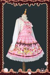 [Cream Meow] Sleeveless Print Bowknot Hooded Sweet Lolita Strap Dress 3 Colors - Product - 3