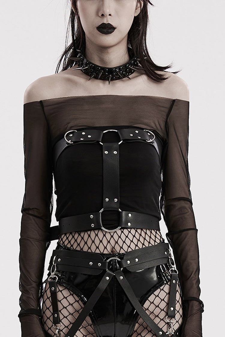 Black Women's Steampunk Buckle Faux Leather Body Harness - Black - 1