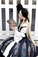 Black Stained Window Print Ruffle Bowknot Gothic Elegant Lolita Jsk Dress - Product - 11