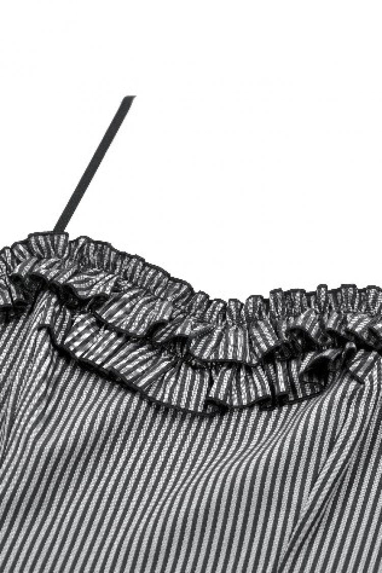 Black/Grey Pinstripe Sleeveless Multi-Layered Ruffled Women's Gothic Slip Mini Dress Graduation Dress - Product - 13
