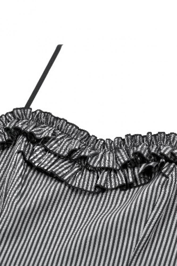 Black/Grey Pinstripe Sleeveless Multi-Layered Ruffled Women's Gothic Slip Mini Dress Graduation Dress - Product - 13