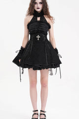Black Halterneck Cut-out Ruffle Lace Women's Gothic Dress - Product - 2
