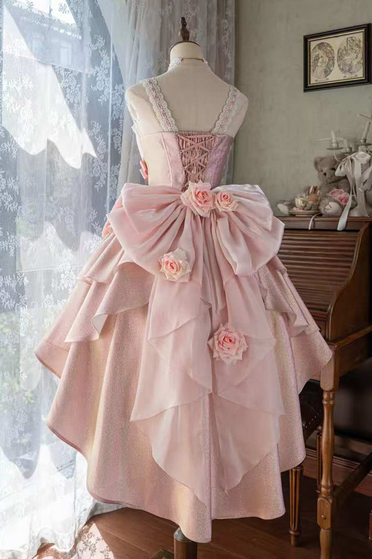 Pink [Rose Heart Knot] Ruffle Hanayome Bowknot Sweet Princess Gorgeous Lolita Jsk Dress - Product - 2