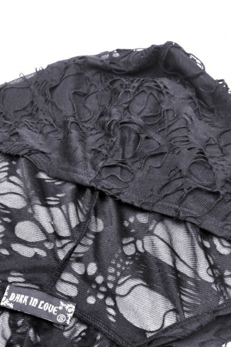 Black Long Sleeves Split Ripped Zippered Women's Punk Long Coat with Hood - Product - 12