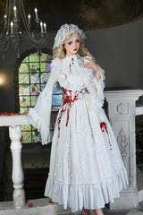 White [Cross Doll] Long Hime Sleeves Ruffle Lace Gothic Lolita Dress Set 2 Versions - Product - 11