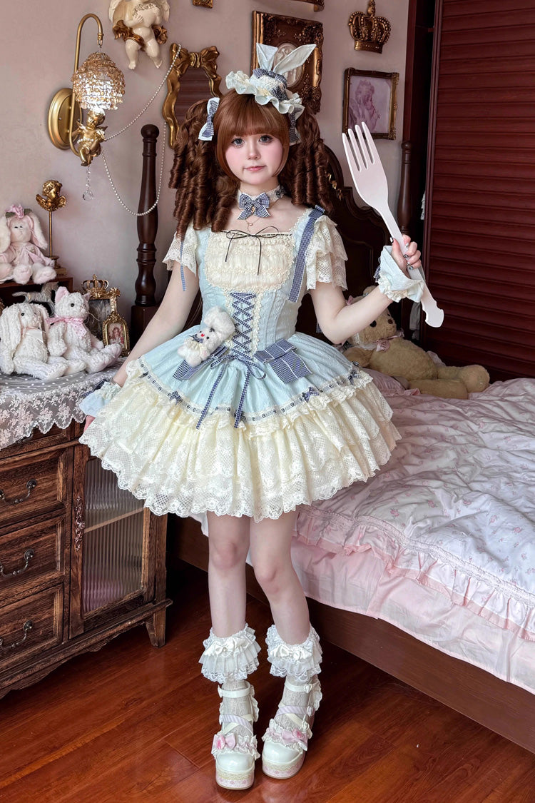 [Goodnight Alice] Sleeveless Ruffled Bow Lace-Up Sweet Lolita Jsk Dress 3 Colors - Product - 2