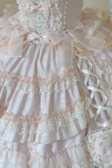 Pink [Sweetheart Diary] Multi-Layered Ruffle Hanayome Embroidery Bowknot Lace Sweet Lolita Jsk Dress - Product - 24