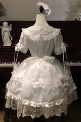 White Short Sleeves Ruffle Bowknot Lace Gothic Elegant Lolita Dress - Product - 4