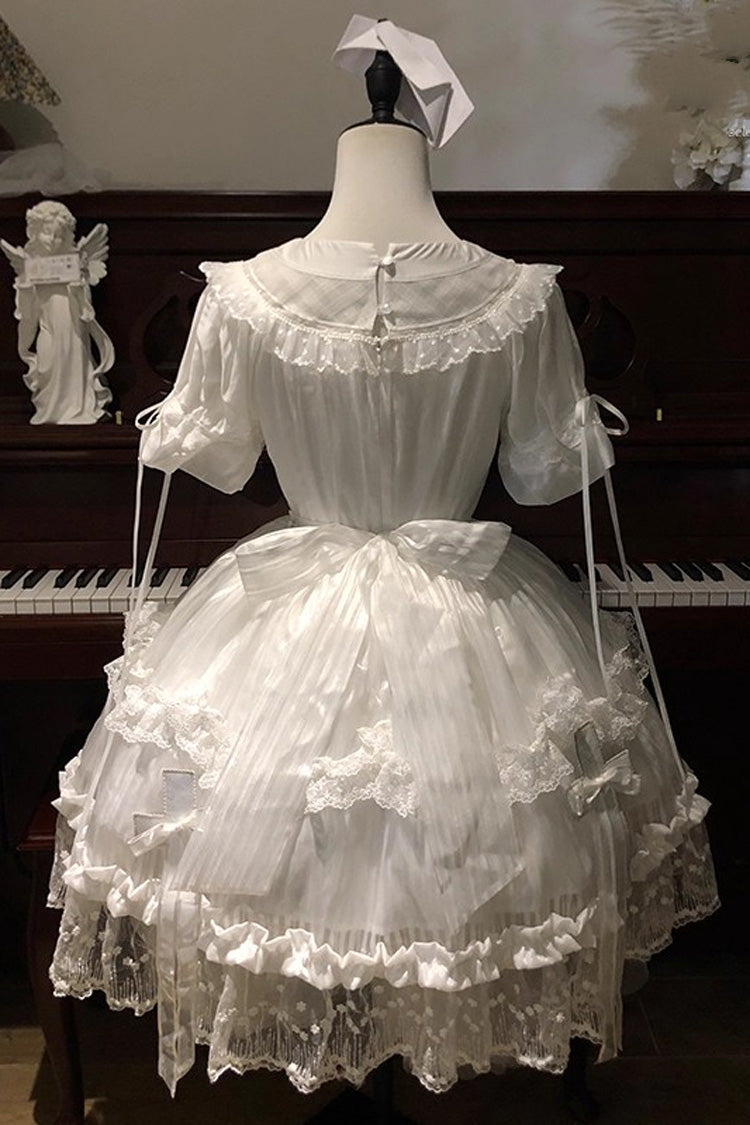 White Short Sleeves Ruffle Bowknot Lace Gothic Elegant Lolita Dress - Product - 4