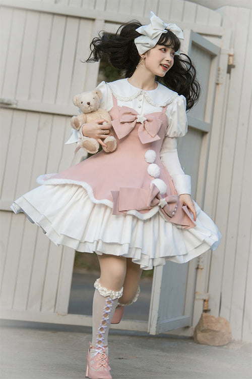 Cute Girl Doll Collar Hair Ball Christmas Princess Sweet Lolita JSK Dress Full Set - Product - 7