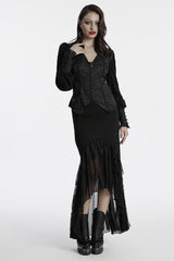 Black V Collar Long Puff Sleeves Lace-Up Zipper Women's Gothic Blouse - Product - 4