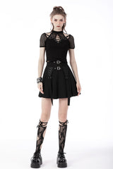 Black Double Buckled Women's Punk Pleated Skirt - Product - 7