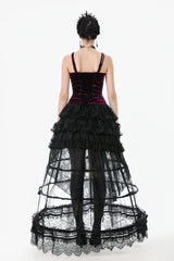 Burgundy Ribbon Bow Lace-Up Women's Gothic Velet Cami Corset Top - Product - 4