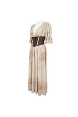 Apricot Plunging Puff Sleeved High Waisted Lace Hem Long Women's Punk Dress - Product - 8