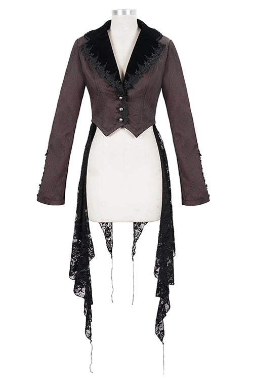 Red And Black Wavy Stripes Detachable Hem Short Womens Gothic Jacket - Product - 4