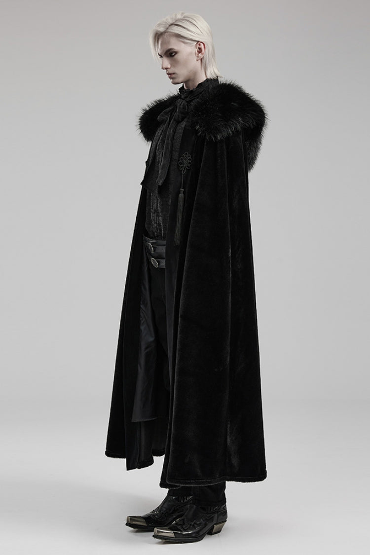 Black Detachable Collar Men's Gothic Cloak Coat - Product - 2