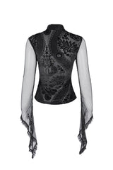 Black Stand Collar Hollow Embroidery Lace Women's Gothic Blouse - Product - 8