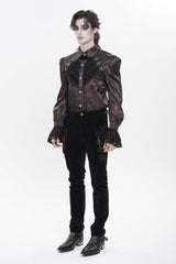 Red  Cross Spider Turn-down Collar Long Trumpet Sleeves Printed Lace Men's Gothic Shirt - Product - 3