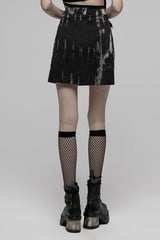 Black/White Hem Side Slit Design Cute Metal Heart Buckle Decoration Tie-Dyed A-Line Short Women's Punk Skirt - Product - 3