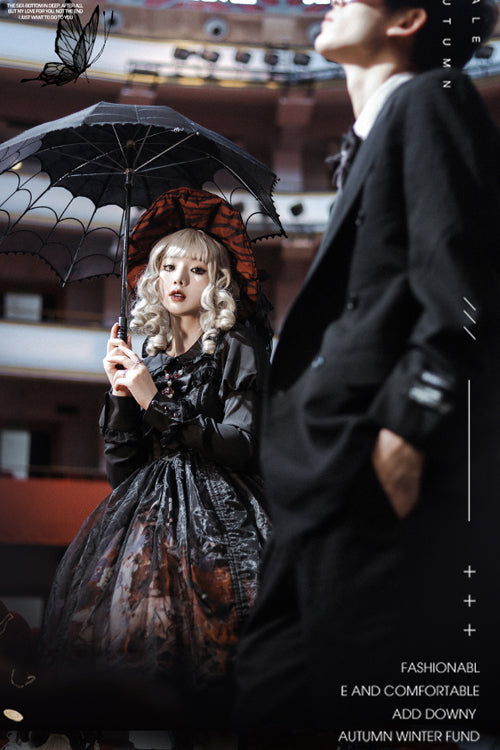 Black Lace Ruffled Organza Material Witch High Waisted Gothic Lolita JSK Dress - Product - 5