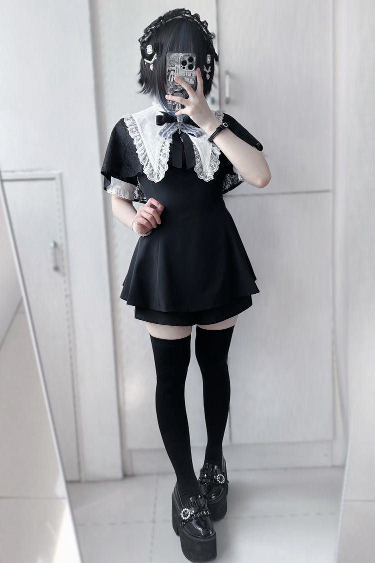Choir Fake Collar Short Sleeves Lace Jirai Kei Japanese Dress Set 2 Colors - Product - 8