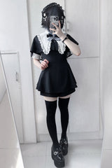 Choir Fake Collar Short Sleeves Lace Jirai Kei Japanese Dress Set 2 Colors - Product - 8