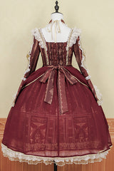 Red Baroque Palace Print Lace Classic Princess Lolita Dress - Product - 14