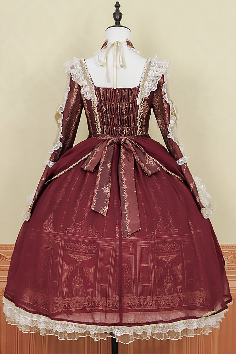 Red Baroque Palace Print Lace Classic Princess Lolita Dress - Product - 14