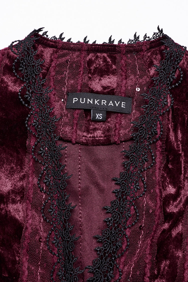 Red V Collar Long Puff Sleeves Women's Gothic Blouse - Product - 5