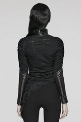 Black Stand Collar Long Sleeves Ruffle Slim Irregular Womens Steampunk T-Shirt - Product - 3