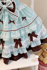 Mint Chocolate [Fondant Cake] Sleeveless Multi-Layered Ruffle Bowknot Lace Sweet Lolita Jsk Dress - Product - 13