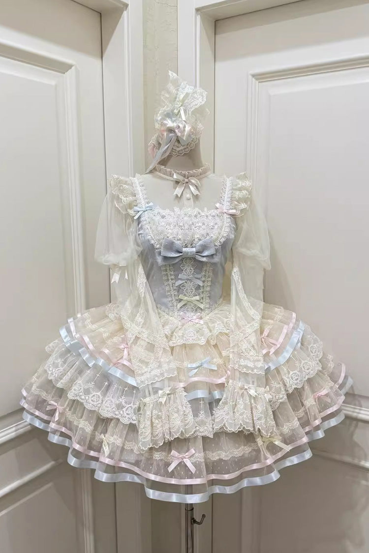 Blue [Butterfly Heart Ballet] Triple-Layered Ruffle Bowknot Lace Sweet Ballet Lolita Jsk Dress - Product - 3