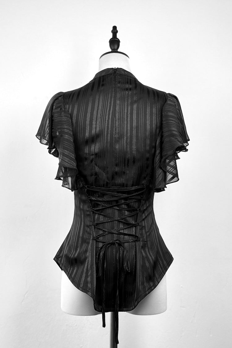 Black Ruffled Bow Gothic Japanese Lolita Blouse - Product - 6