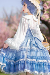 Blue Multi-layer Ruffle Bowknot The Covenant of Summer Isle Sweet Princess Lolita Jsk Dress - Product - 4