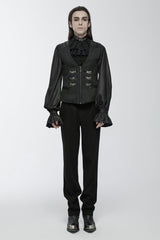 Black Sleeveless Buckle-up Loops Zip Men's Gothic Vest - Product - 2