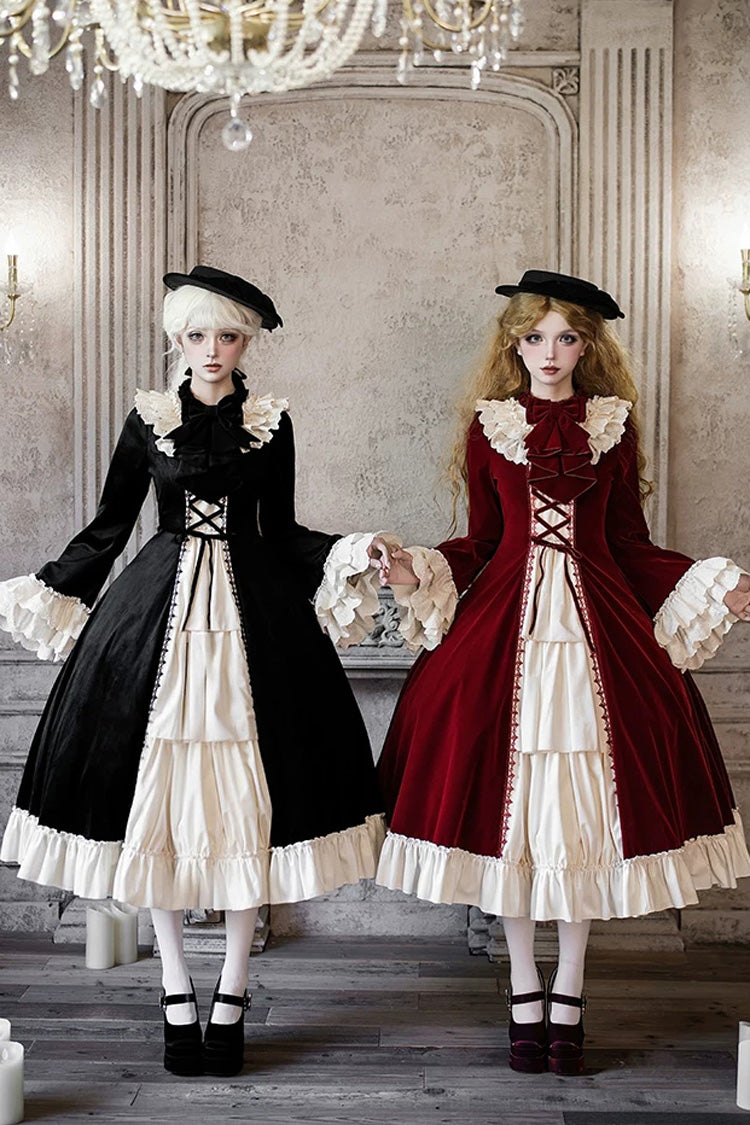 Red [Letters and Poems · Nutcracker Box] Long Sleeves Ruffled Open-Front Bow Lace-Up Gothic Lolita Dress - Product - 3