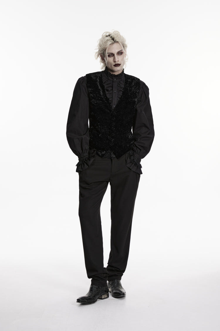 Black V Collar Printed Slim Buckled Men's Gothic Retro Velvet Vest - Product - 6