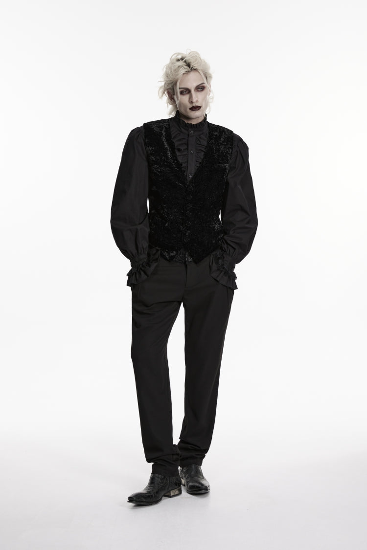 Black V Collar Printed Slim Buckled Men's Gothic Retro Velvet Vest - Product - 6