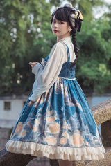 Blue White Tiger And Flowers Print Bowknot Chinese Style Classic Lolita Jsk Dress - Product - 2
