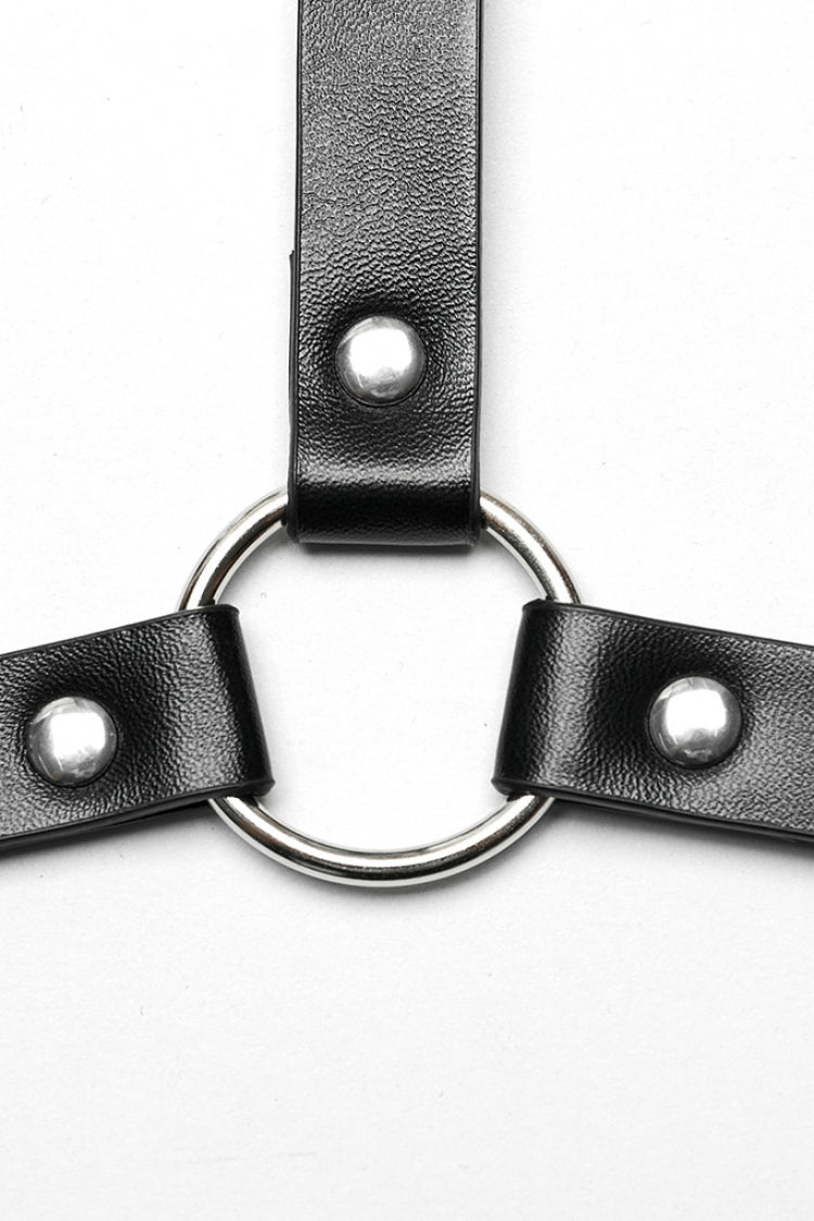 Black Adjustable Cross Metal Ring Buckle Women's Halter Steampunk Body Harness - Product - 8