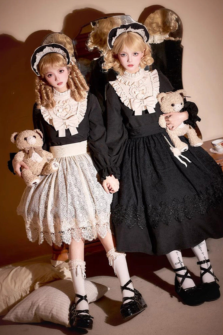 Black [Twilight Choir] Long Sleeves Bowknot Lace Sweet Vintage Lolita Dress 2 Versions - Product - 6